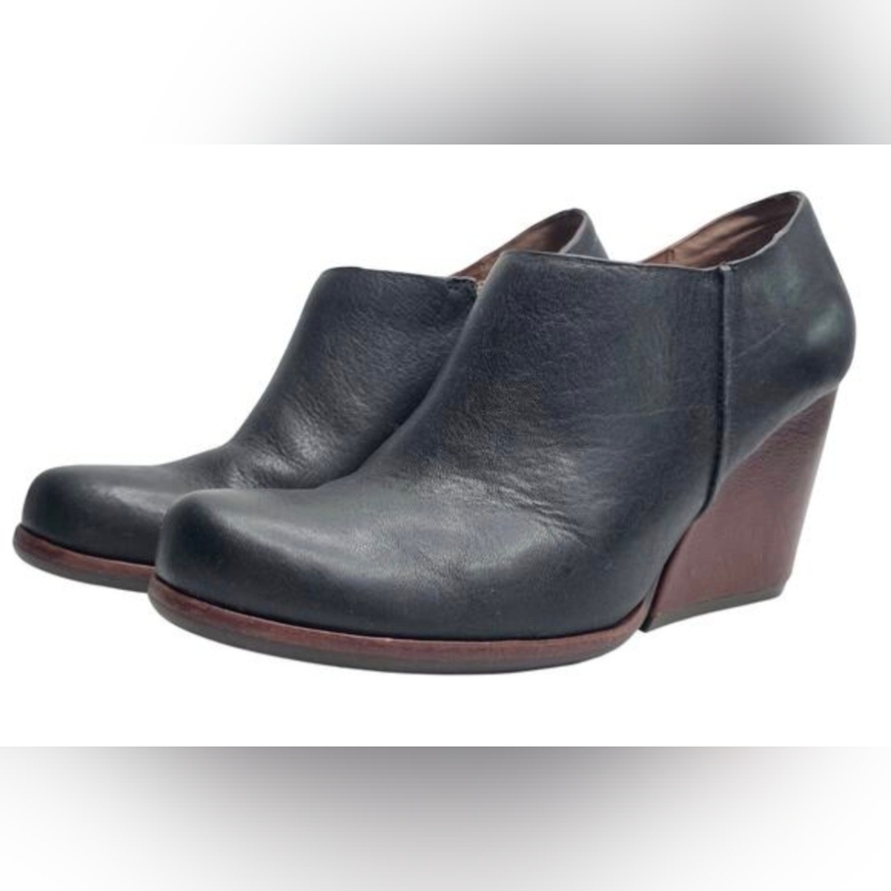 Ladies Kork-Ease Holmes Pepple Leather Booties Comfort Black Block Heel 9.5